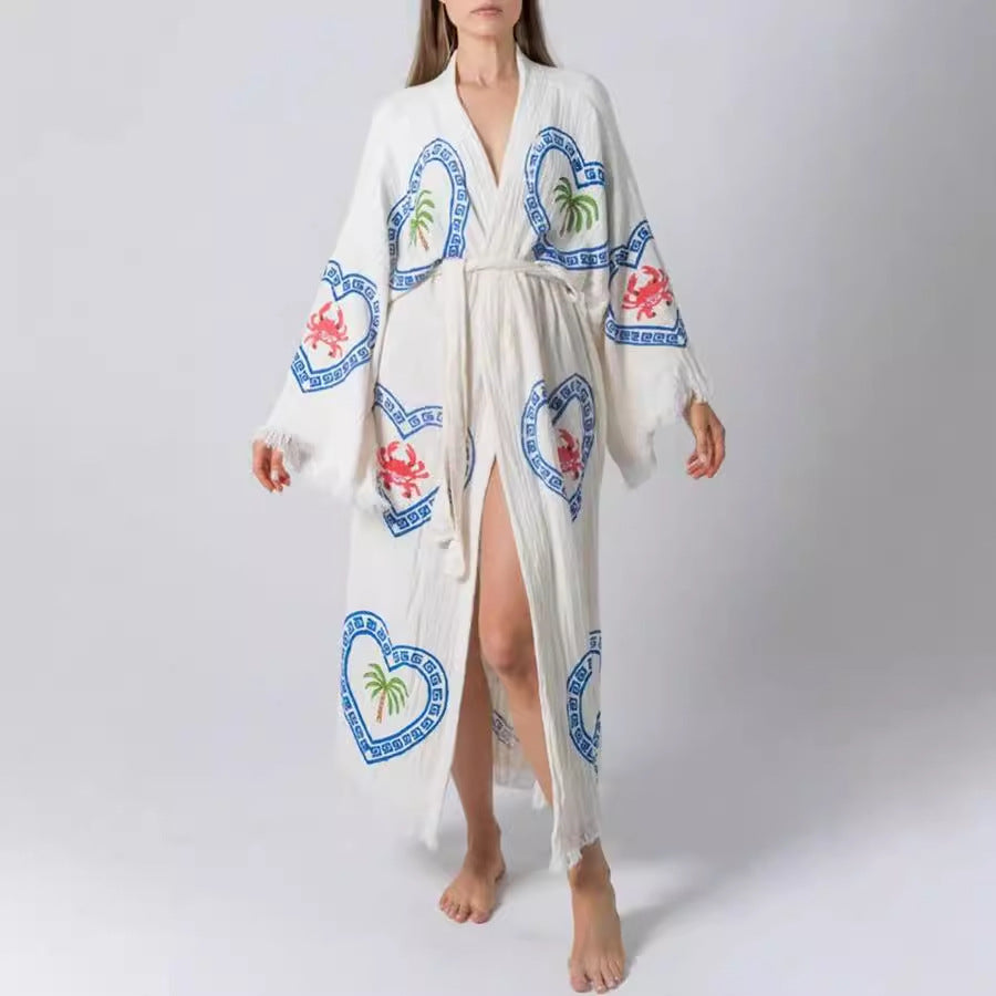 Loose Positioning Printed Coat Couple Home Wear