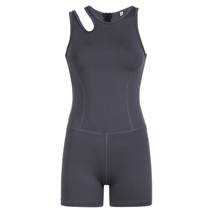 Casual Sports Asymmetrische Schultergurt Aushöhlen Ausschnitt Einfarbig Fitness Yoga Jumpsuit Shorts Damen