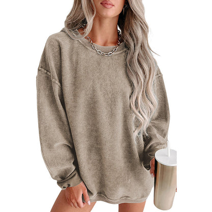 Pull décontracté surdimensionné de couleur unie pour femme, pull à manches longues tricoté en fil pour automne et hiver