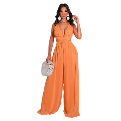 New Solid Color Casual Loose Chiffon Women Jumpsuit