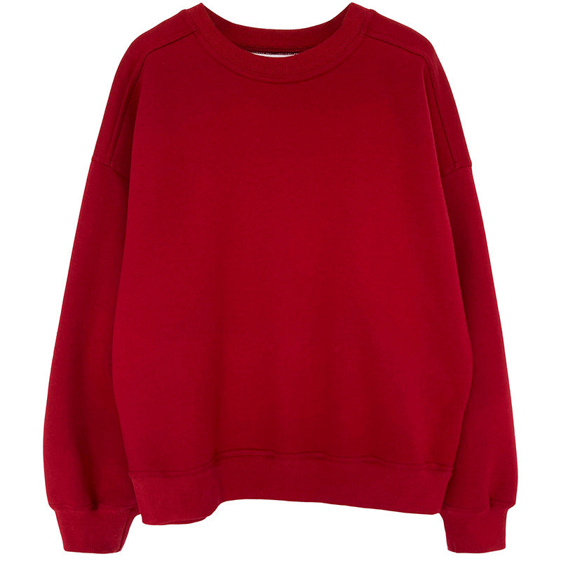 Sweat-shirt ample à manches longues pour femme, style coréen, rouge vin d'automne