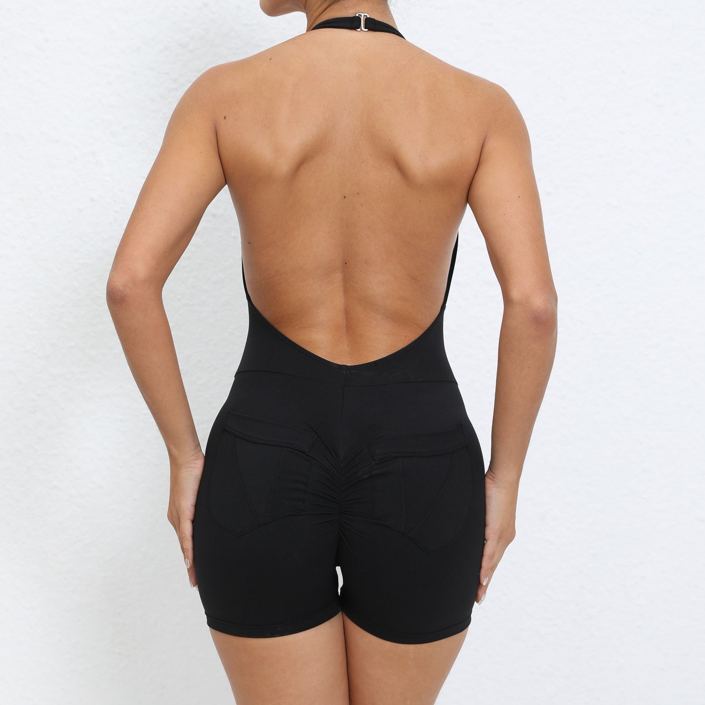 Combinaison de yoga dos nu pour femme, tenue de sport moulante, dos nu, avec poches, sensation chair, levage des hanches