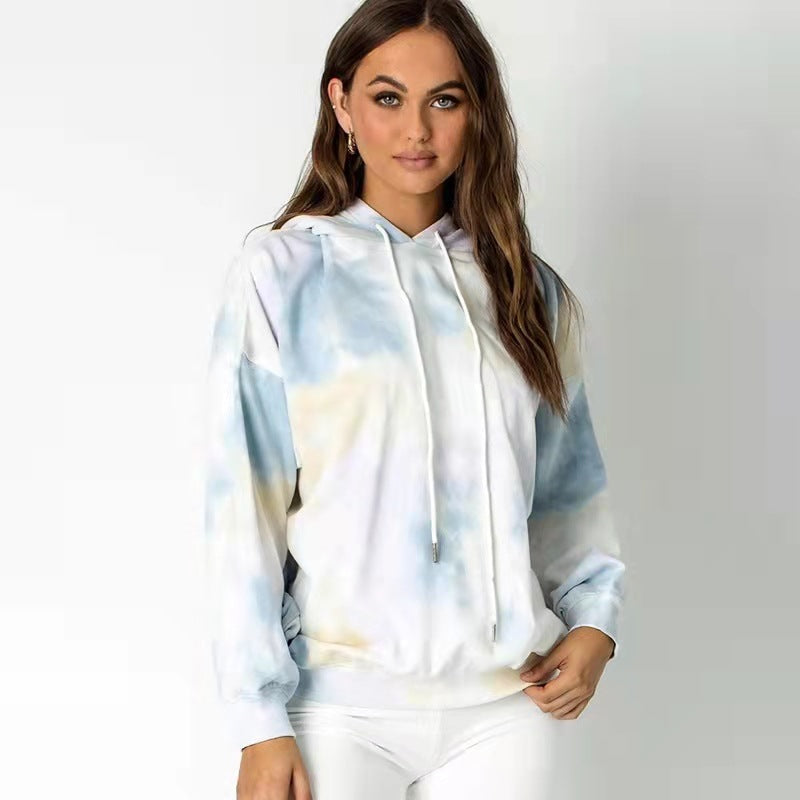 Herbst Winter Tie-Dye Lose Mit Kapuze Kordelzug Frauen Kleidung Urban Casual Lange Ärmel