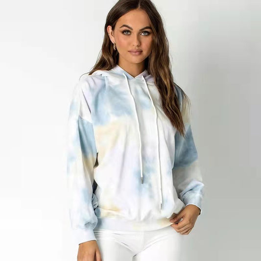 Automne Hiver Tie-Dye Lâche Capuche Cordon Femmes Vêtements Urbain Décontracté Manches Longues