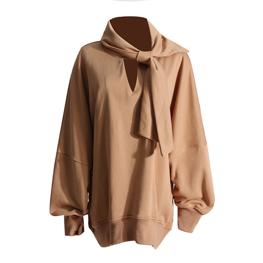 Pull décontracté à col écharpe ample pour femme, couleur unie, automne et hiver