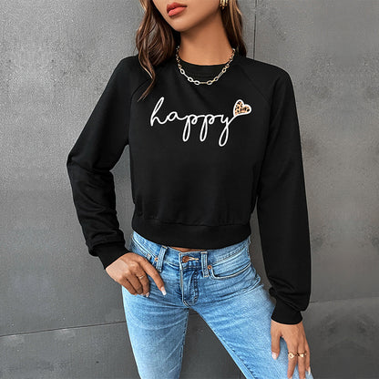 Herbst Frauen Kleidung Kurze Brief Grafik Druck Sweatshirt Frauen