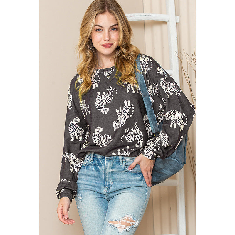 Herbst Lose Pullover Frauen Personalisierte Tier Floral Print Langarm Pullover Frauen