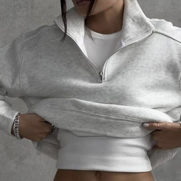 Pull à col demi-fermeture éclair doublé polaire automne hiver en coton haut de sport décontracté pour femme