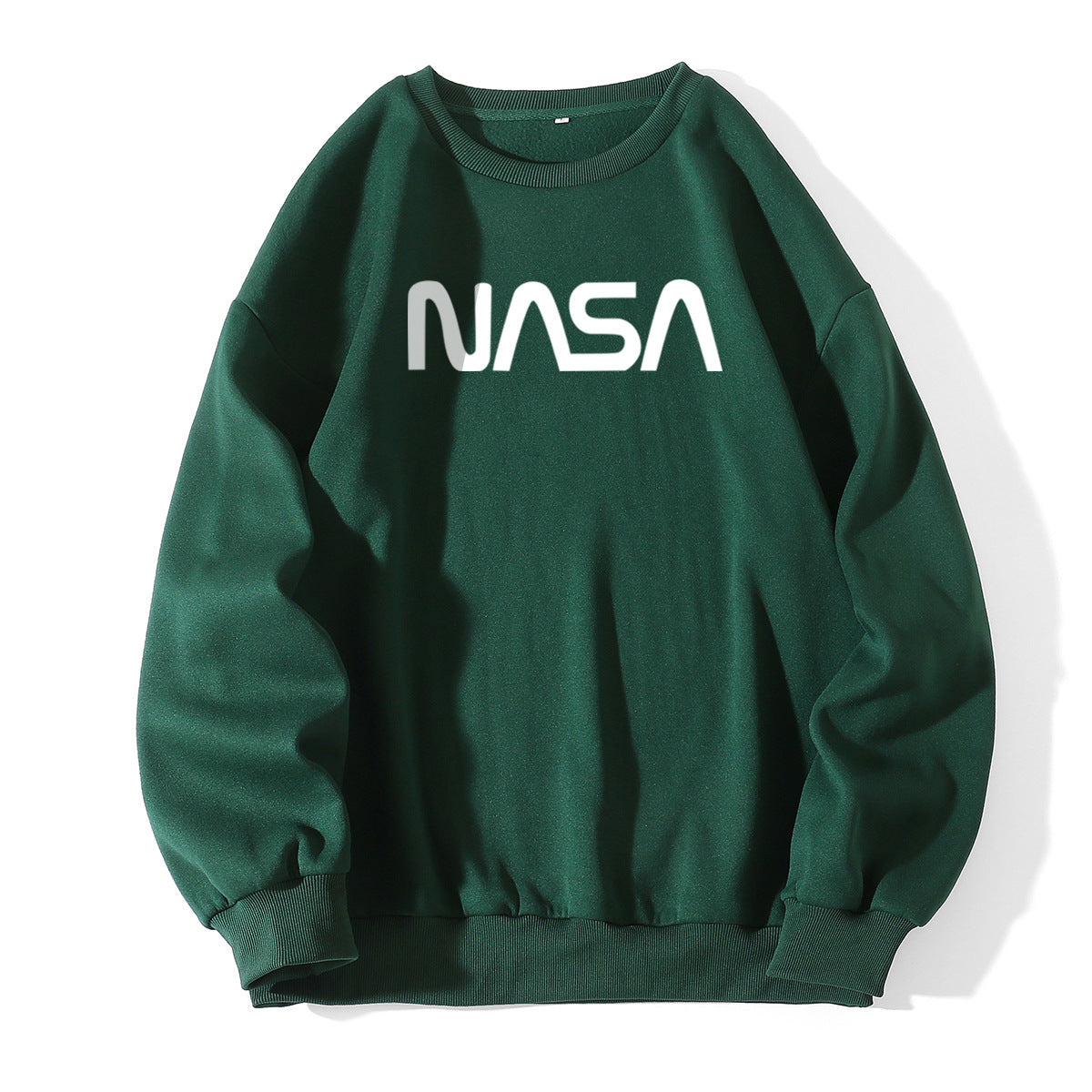 Rundhalspullover mit Fleecefutter für Damen mit NASA-Buchstabengrafikdruck, frischer, lässiger Pullover, Rundhalsausschnitt, lange Ärmel, T-Shirt