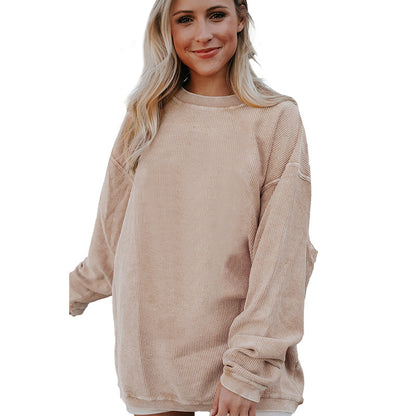 Pull sans capuche simple à imprimé graphique pour femme, couleur unie, manches longues, bas