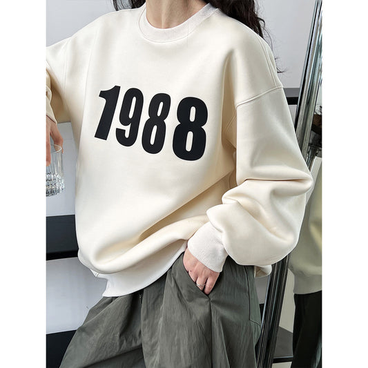 Printed Pullover Sweatshirt Women Lazy Loose Early Autumn Oversize Top