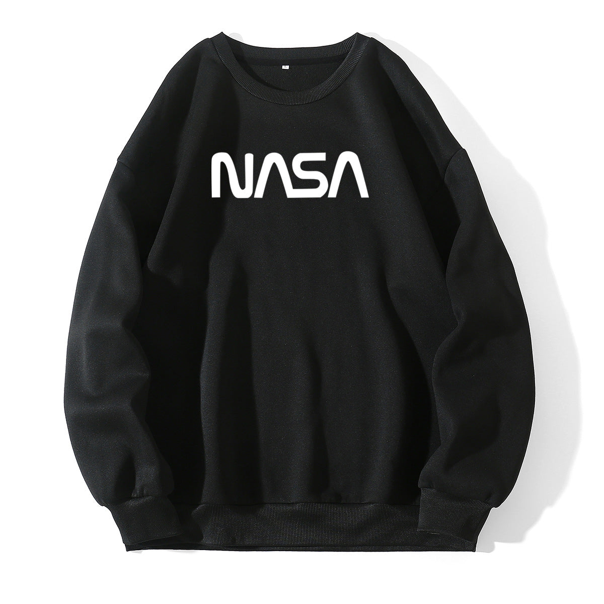 Rundhalspullover mit Fleecefutter für Damen mit NASA-Buchstabengrafikdruck, frischer, lässiger Pullover, Rundhalsausschnitt, lange Ärmel, T-Shirt