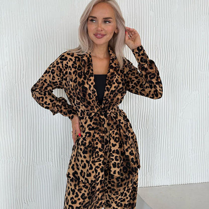 Herbst Leopard Print Lose Bequeme Langarm Hosen Pyjamas Zwei Stück Set Damen Homewear