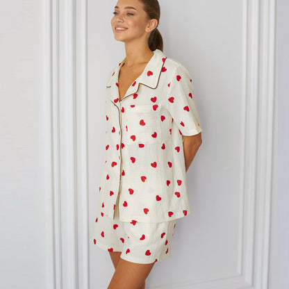 Pyjama sexy d'automne à manches cinq quarts et short pour femme, tenue française douce et soyeuse pour la maison