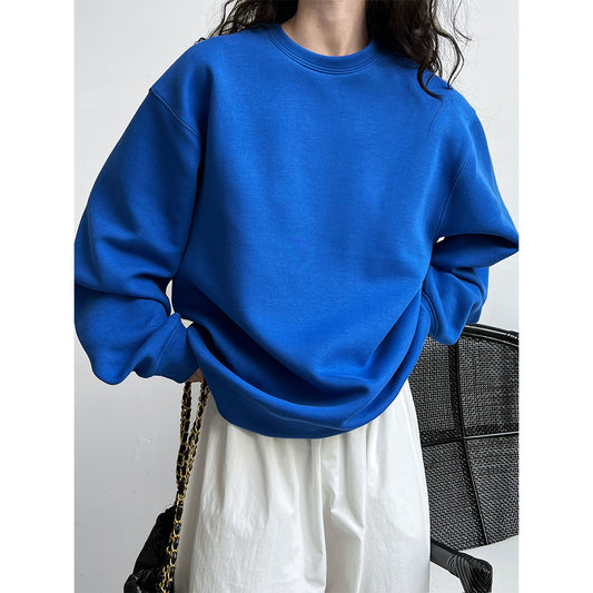 Minimalist Idle Solid Color round Neck Pullover G Air Cotton Double Sided Knitted Sweater for Women