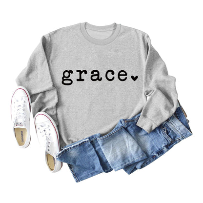 Grace Love Letter Graphic Loose Automne Hiver Bas Décontracté Haut À Manches Longues Pull Femme