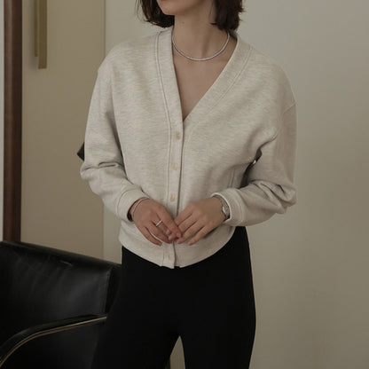 Automne Hiver Classique Français Col V Pull Cardigan Rétro Abordable Luxe Hong Kong Pur Coton Confortable Niche Haut De Gamme