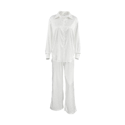 Ensemble pyjama deux pièces ample en satin imprimé léopard pour femme, cardigan à manches longues, chemise et pantalon