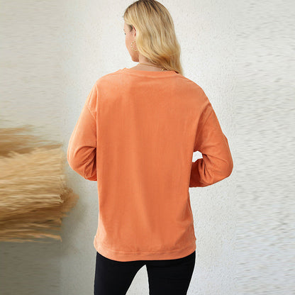 Pull sans capuche simple à imprimé graphique pour femme, couleur unie, manches longues, bas