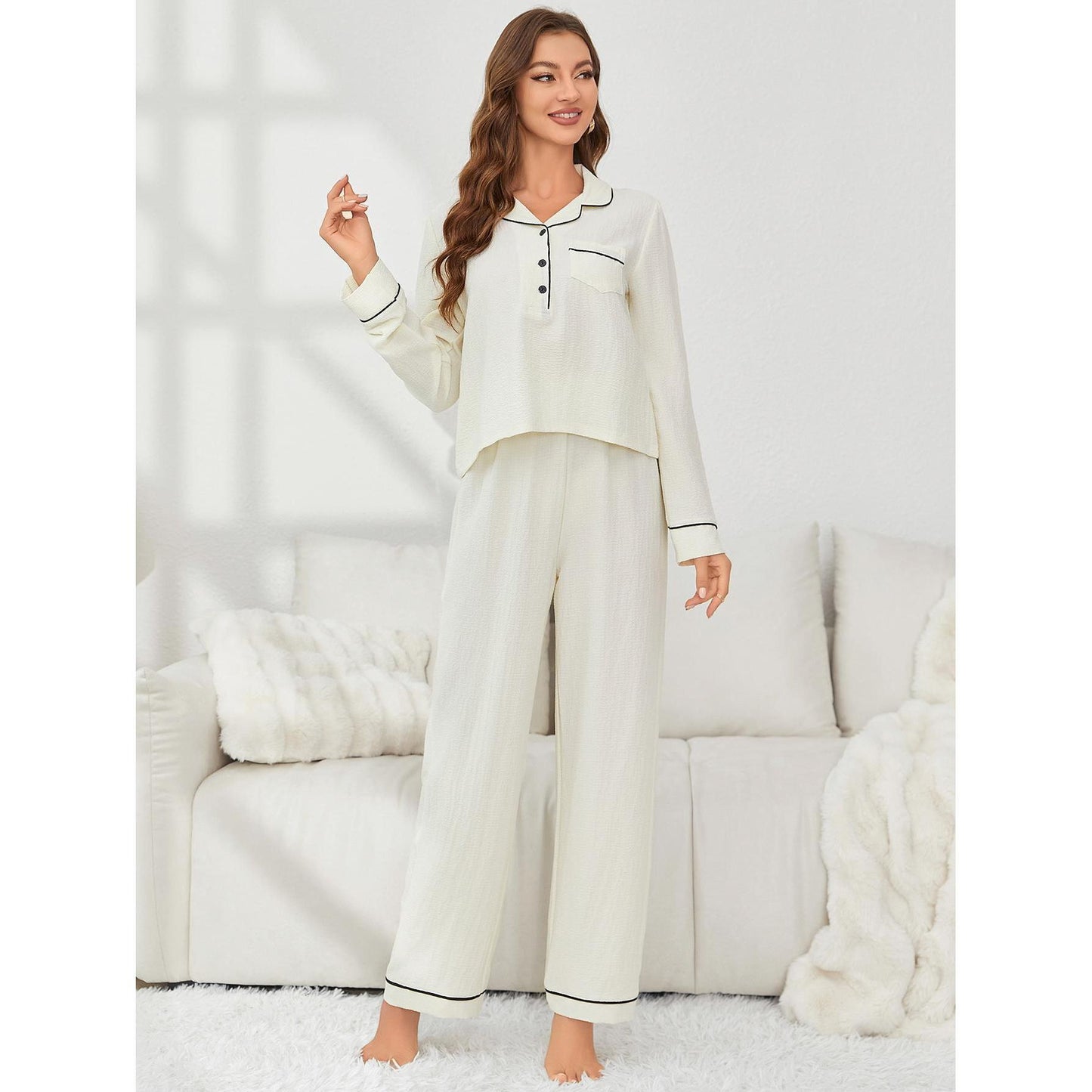 Pyjama deux pièces pour femme, cardigan à manches longues et pantalon, vêtements d'intérieur, automne et hiver