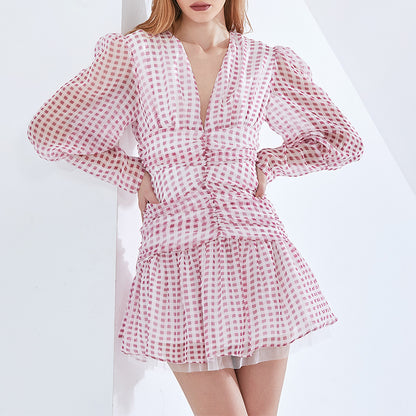 Robe imprimée à pois pour femme, élégante, sexy, col en V, manches longues, taille ajustée, automne hiver