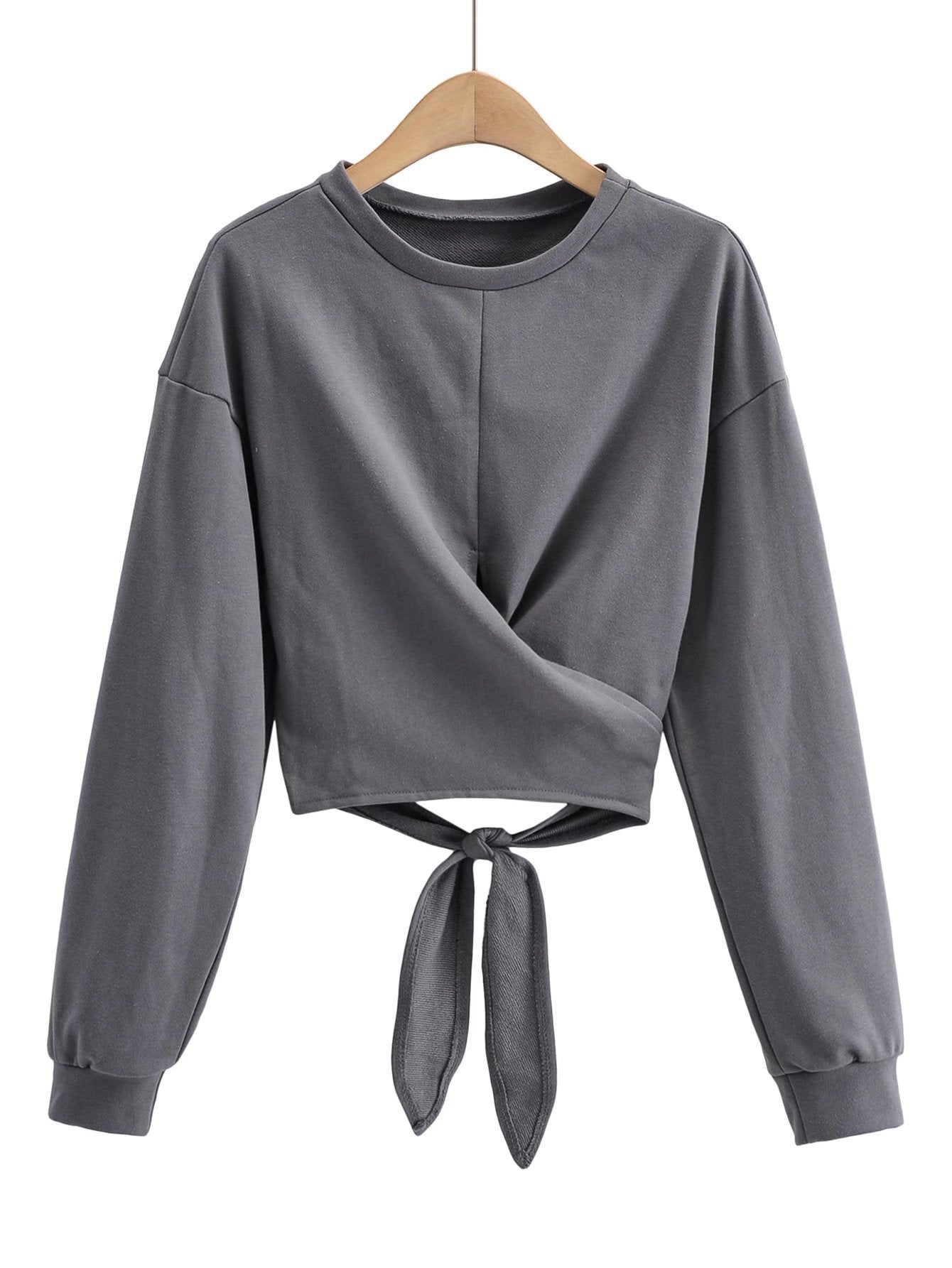 Cotton Heavy Comfortable Cropped Sexy Hip Hop Criss Cross Strap Round Neck Bowknot Campus Sweater