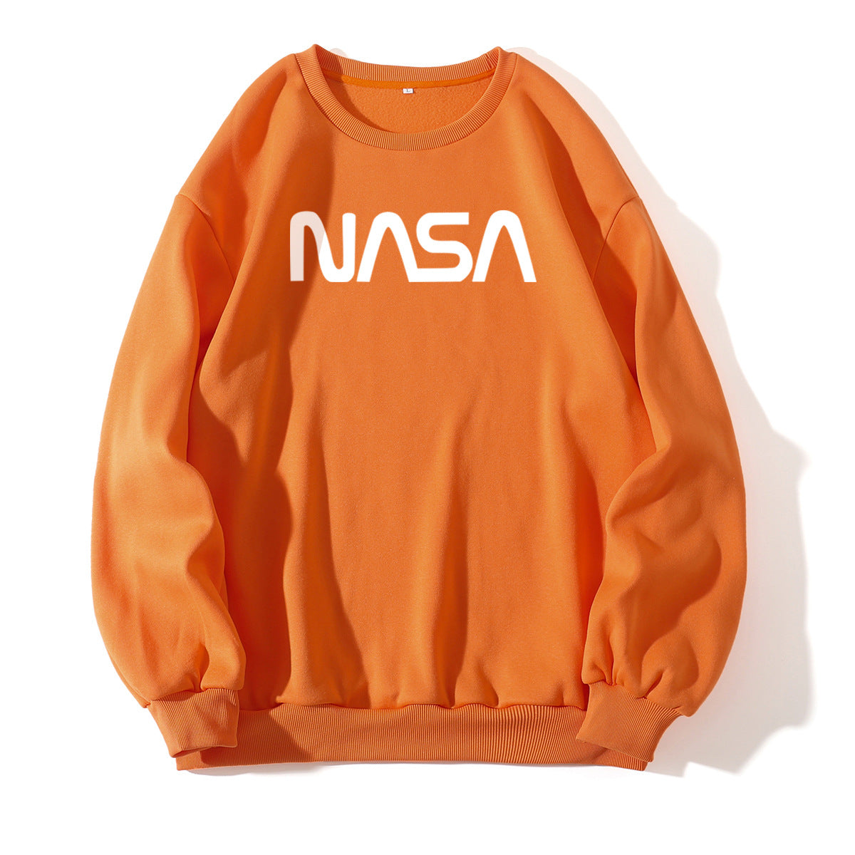 Rundhalspullover mit Fleecefutter für Damen mit NASA-Buchstabengrafikdruck, frischer, lässiger Pullover, Rundhalsausschnitt, lange Ärmel, T-Shirt