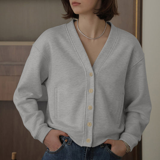 Automne Hiver Classique Français Col V Pull Cardigan Rétro Abordable Luxe Hong Kong Pur Coton Confortable Niche Haut De Gamme