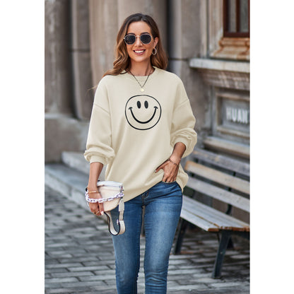 Sweat-shirt Smiley automne hiver col rond épaules tombantes pull ample