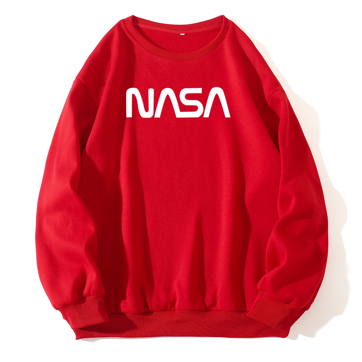 Rundhalspullover mit Fleecefutter für Damen mit NASA-Buchstabengrafikdruck, frischer, lässiger Pullover, Rundhalsausschnitt, lange Ärmel, T-Shirt