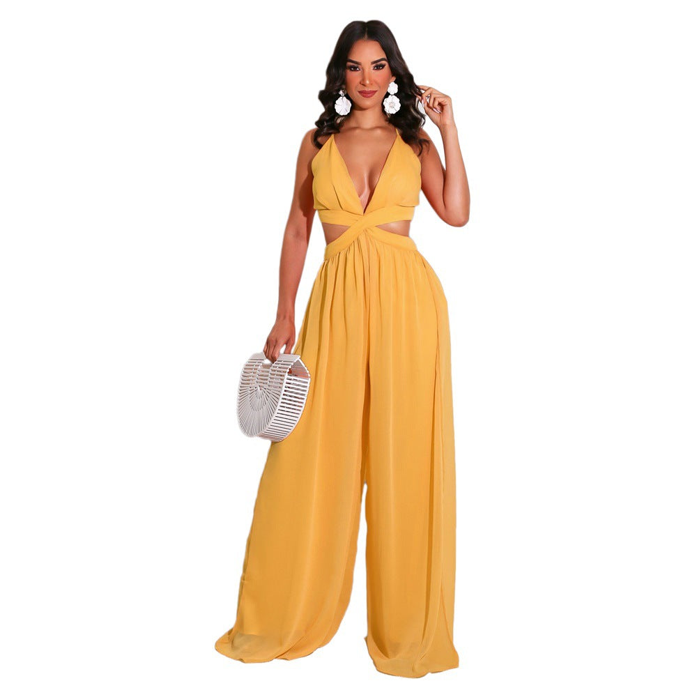 New Solid Color Casual Loose Chiffon Women Jumpsuit