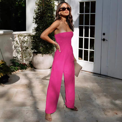 Summer Stretch Solid Color Sexy Tube Top Wide Leg Jumpsuit