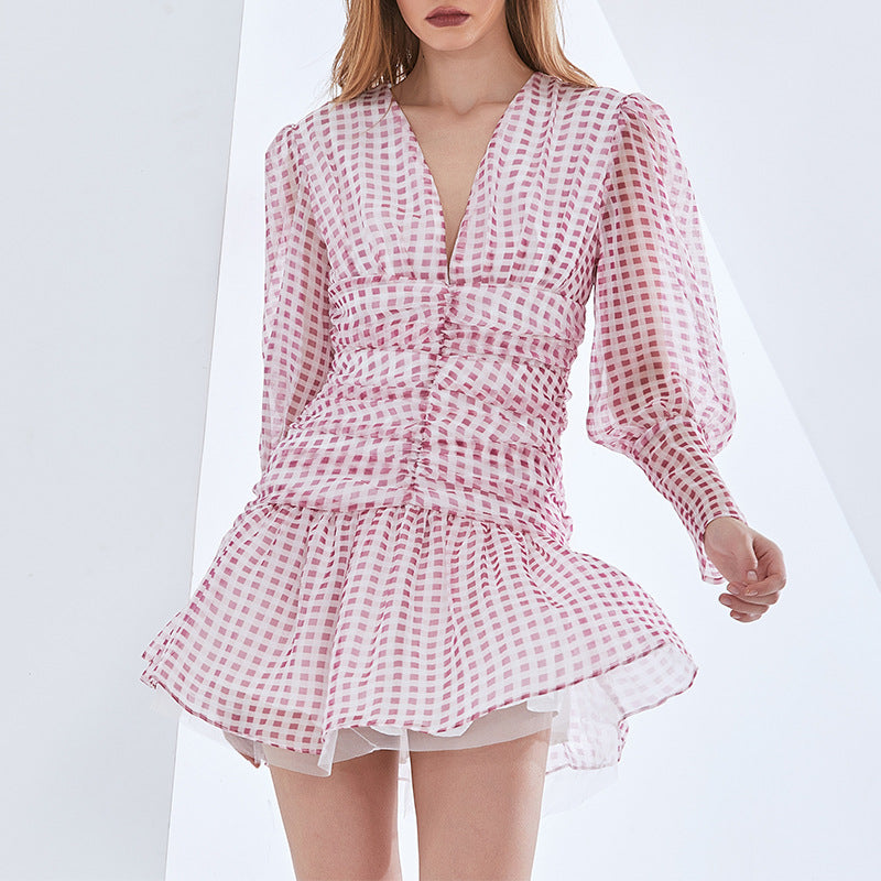 Robe imprimée à pois pour femme, élégante, sexy, col en V, manches longues, taille ajustée, automne hiver