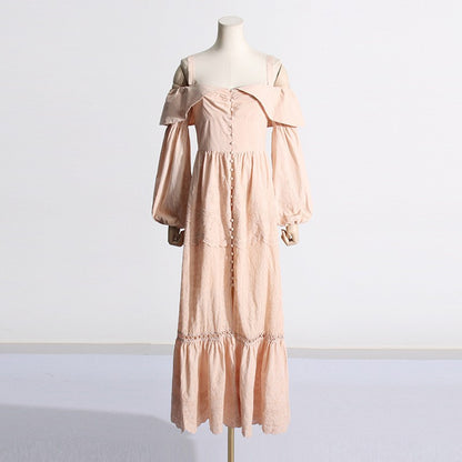 Robe d'été élégante à bretelles spaghetti et volants, manches lanternes, taille serrée, plusieurs boutons, pour femmes