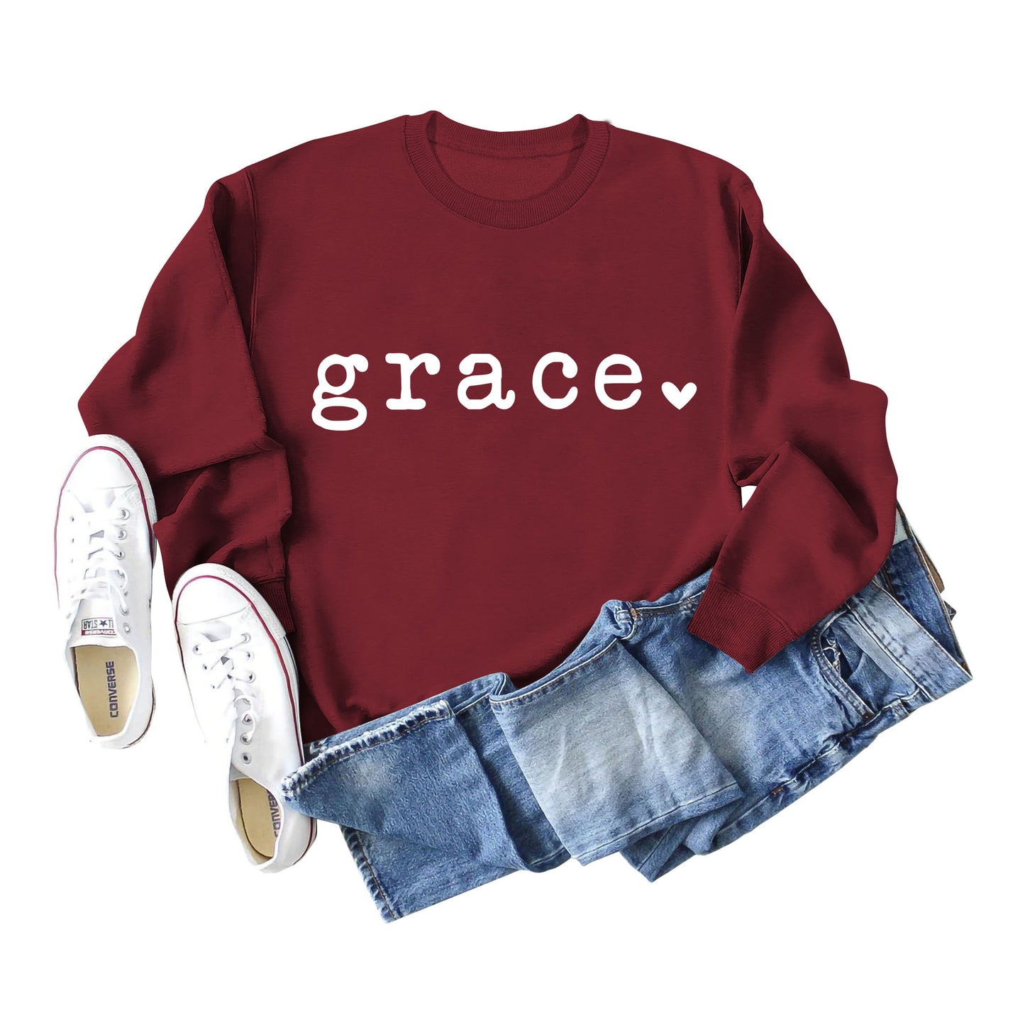 Grace Love Letter Graphic Loose Automne Hiver Bas Décontracté Haut À Manches Longues Pull Femme