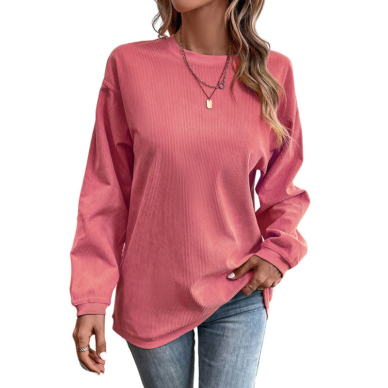 Pull sans capuche simple à imprimé graphique pour femme, couleur unie, manches longues, bas