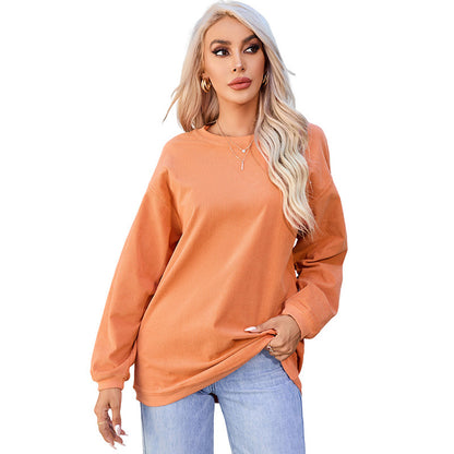 Pull sans capuche simple à imprimé graphique pour femme, couleur unie, manches longues, bas