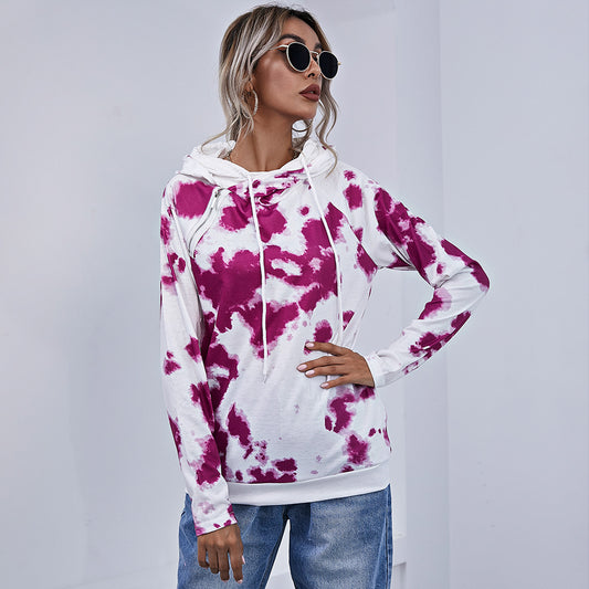 Vêtements d'automne pour femmes, pull-over teint par nouage de couleur contrastée pour femmes, col rond, coupe ample, pull-over pour femmes