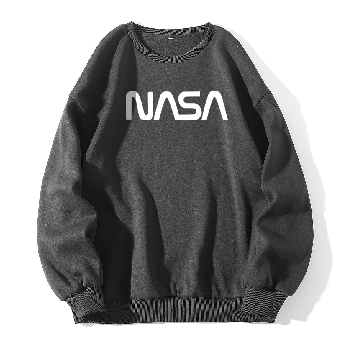 Rundhalspullover mit Fleecefutter für Damen mit NASA-Buchstabengrafikdruck, frischer, lässiger Pullover, Rundhalsausschnitt, lange Ärmel, T-Shirt