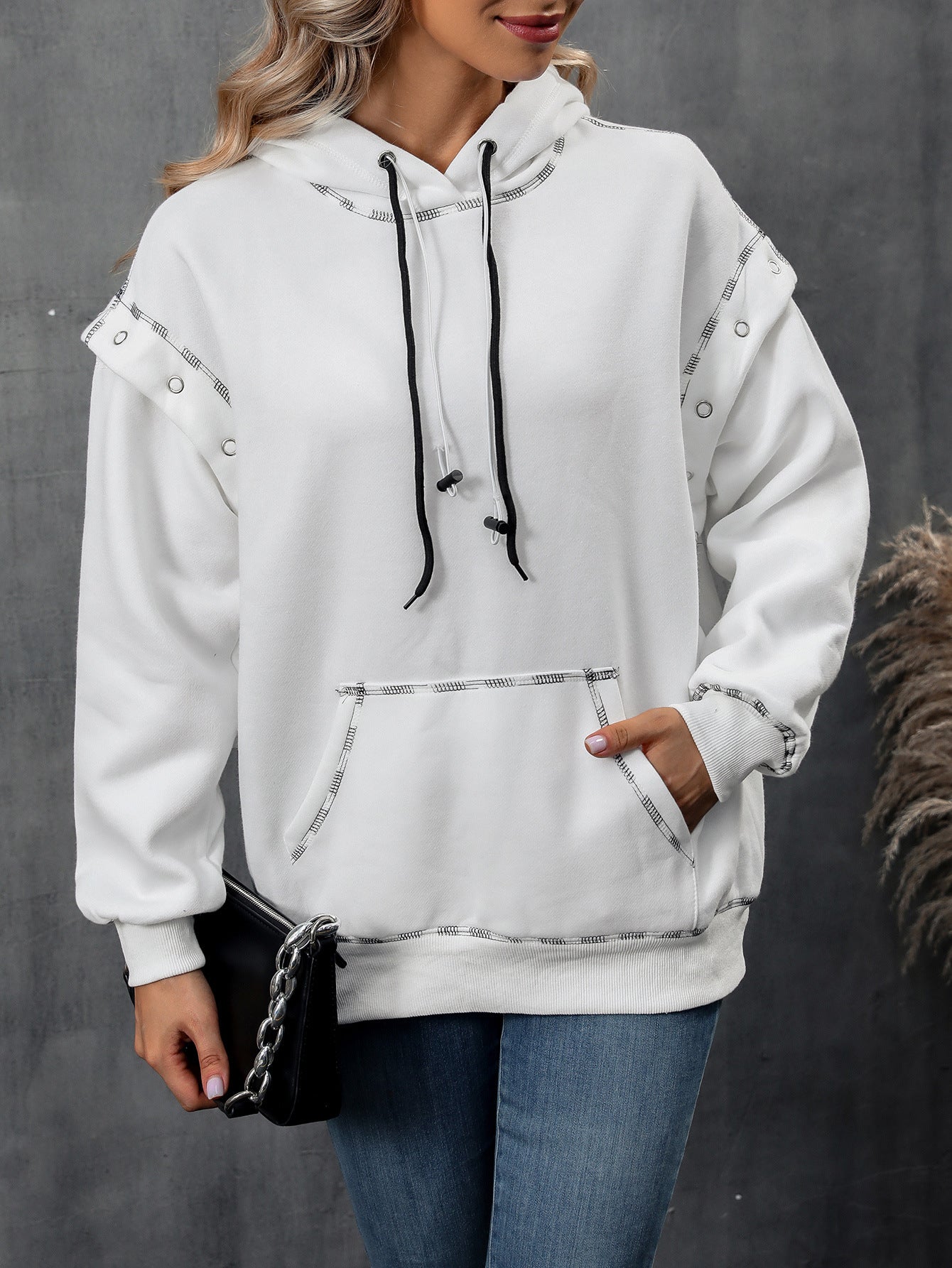 Herbst Winter Damen Kleidung Kapuzenpullover Raglanärmel Pullover Kordelzug Langarm Sweatshirt Tops Damen