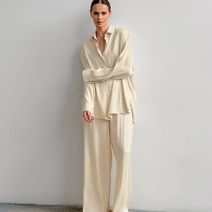 Pyjama en soie imitée, pantalon ample à manches longues, ensemble deux pièces, soutien à la mode, vêtements d'extérieur, vêtements de maison pour femmes