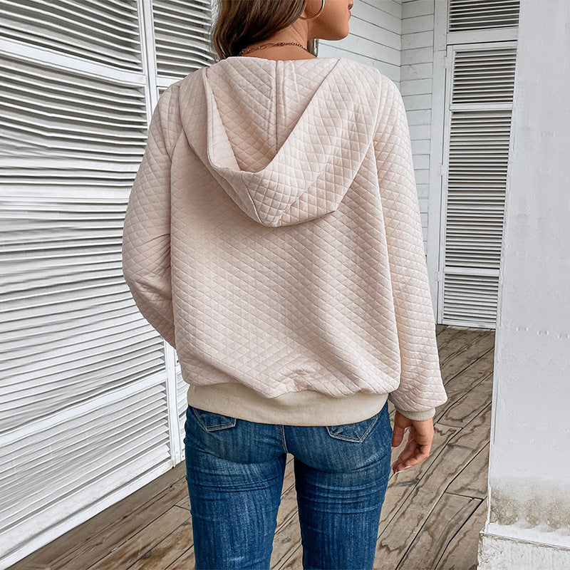 Pull à capuche à manches longues et couleur unie pour femme, vêtement d'automne