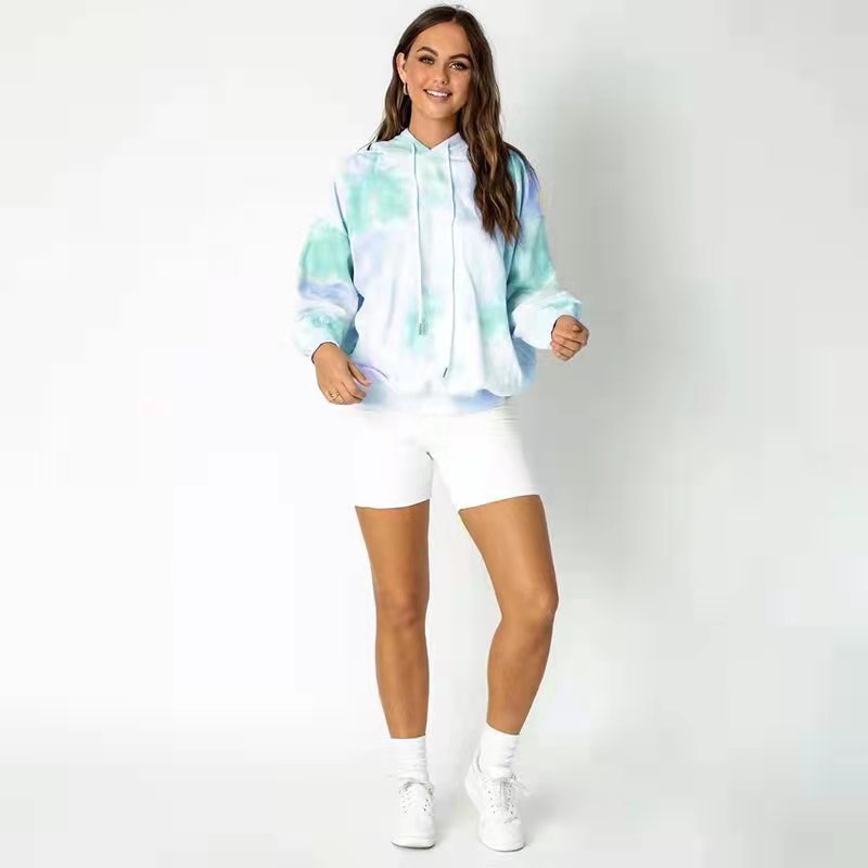 Herbst Winter Tie-Dye Lose Mit Kapuze Kordelzug Frauen Kleidung Urban Casual Lange Ärmel