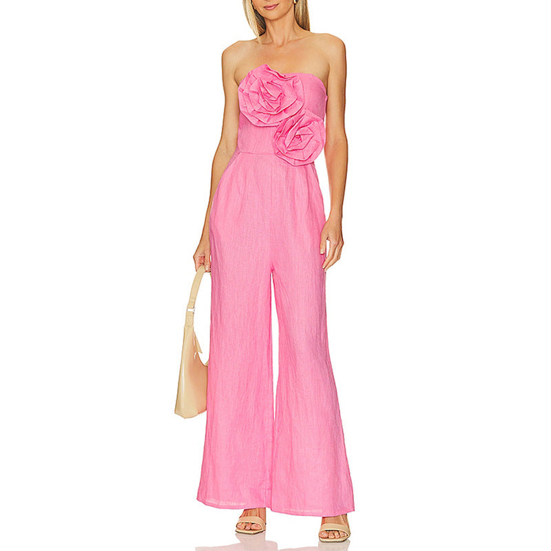 Besonderes Interesse Eleganter Damen-Jumpsuit, dreidimensionaler Sommer-Jumpsuit mit Blumennähten und Tube-Top für Damen