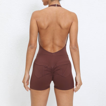 Combinaison de yoga dos nu pour femme, tenue de sport moulante, dos nu, avec poches, sensation chair, levage des hanches