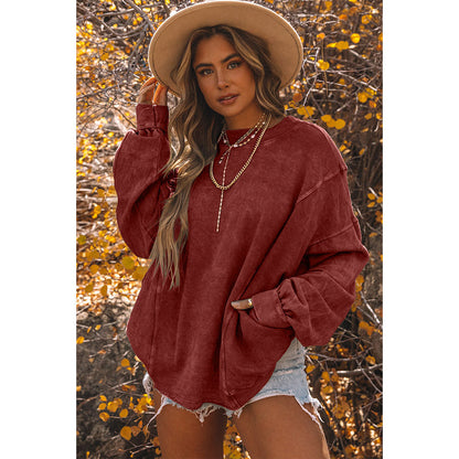 Pull ample de couleur unie pour femme, pull simple, col rond, manches longues, automne