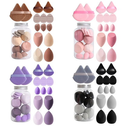 Ensemble d'éponges de maquillage 14 pièces avec pot de rangement, mélangeurs de beauté en velours, éponge de maquillage pour les doigts, éponges cosmétiques pour fond de teint