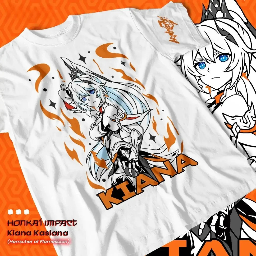 Kiana Kaslana Honkai Impact 3. Anime Männer Frauen Weißes T-Shirt Kurzarmtops