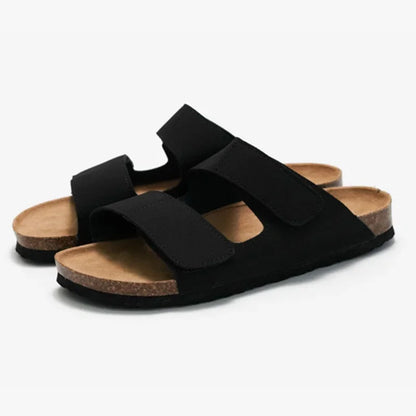 CEVABULE Herren Korkschuhe Mode Flip Flops Doppelriemen Nubukleder Strand Hausschuhe für Mann KWN