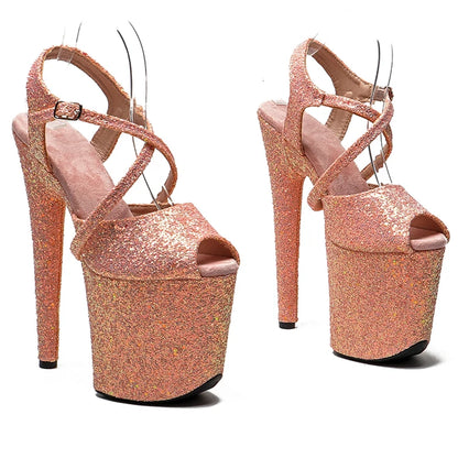 Leecabe 8 Zoll/20 cm Glitter oberen kreuz strap bandage Sandalen High Heels Pole Dance Schuhe